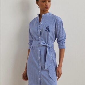 Lauren Ralph Lauren Women's Striped Belted Broadcloth Shirtdress/size 16/nwt